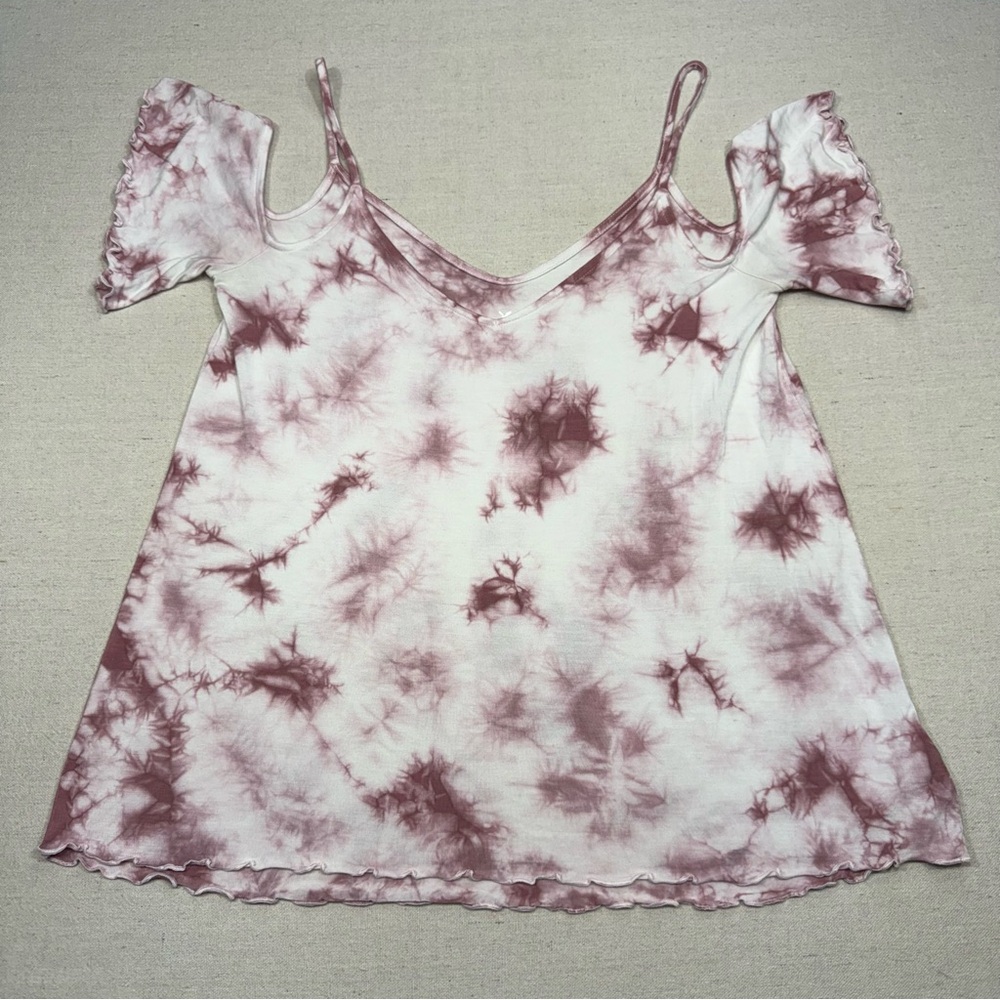 American Eagle Tie-Dye Cold Shoulder Top - Pink - Size SP - Soft & Sexy